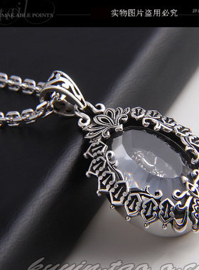 象鼻财神纯银镶嵌项链坠