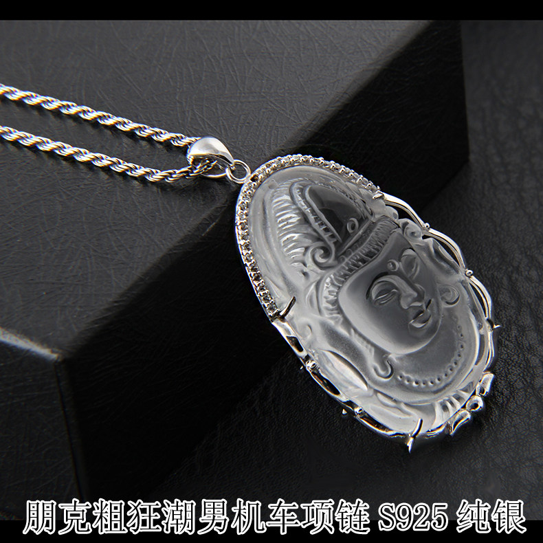 水晶佛挂件纯银镶嵌男女项链吊坠护身符宝石潮牌饰品
