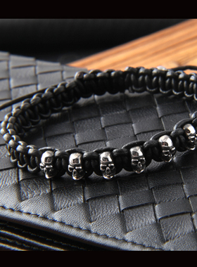 骷髅手链 正品925银饰 纯手工编织 时尚个性设计潮牌潮男风格元素