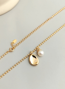 纯银项链 正品女款银饰电镀24k金 时尚潮牌银饰 镶嵌珍珠 搭配