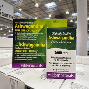 2瓶减10元 加拿大直邮WEBBER Ashwagandha南非醉茄精华胶囊120粒