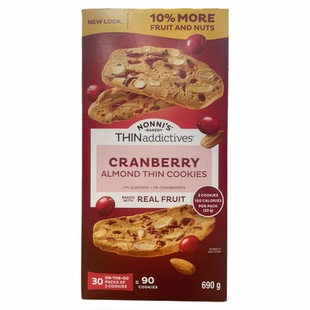 2盒9.5折加拿大THINaddictives蔓越莓杏仁曲奇饼干香脆酥薄饼690g