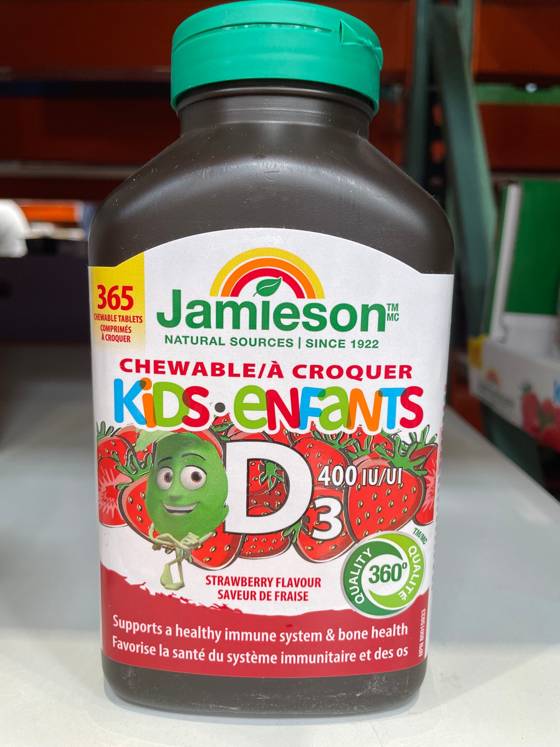 加拿大直邮 健美生儿童维生素D3咀嚼片365粒/瓶 草莓味 3岁以上
