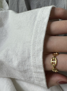 质感猪鼻子镂空复古CD戒指女款简约高级感小众设计通体纯银镀k金