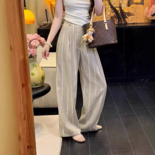 高端法式银丝垂感亚麻裤休闲显瘦舒适直筒裤百搭阔腿长裤女夏薄款