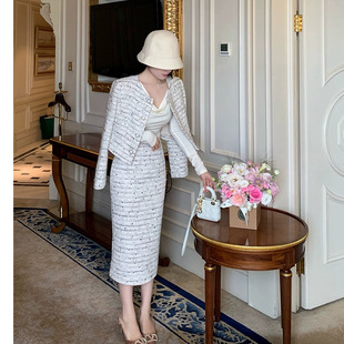 高端法式名媛气质小香风套装女短外套半身裙子时尚修身两件套洋装