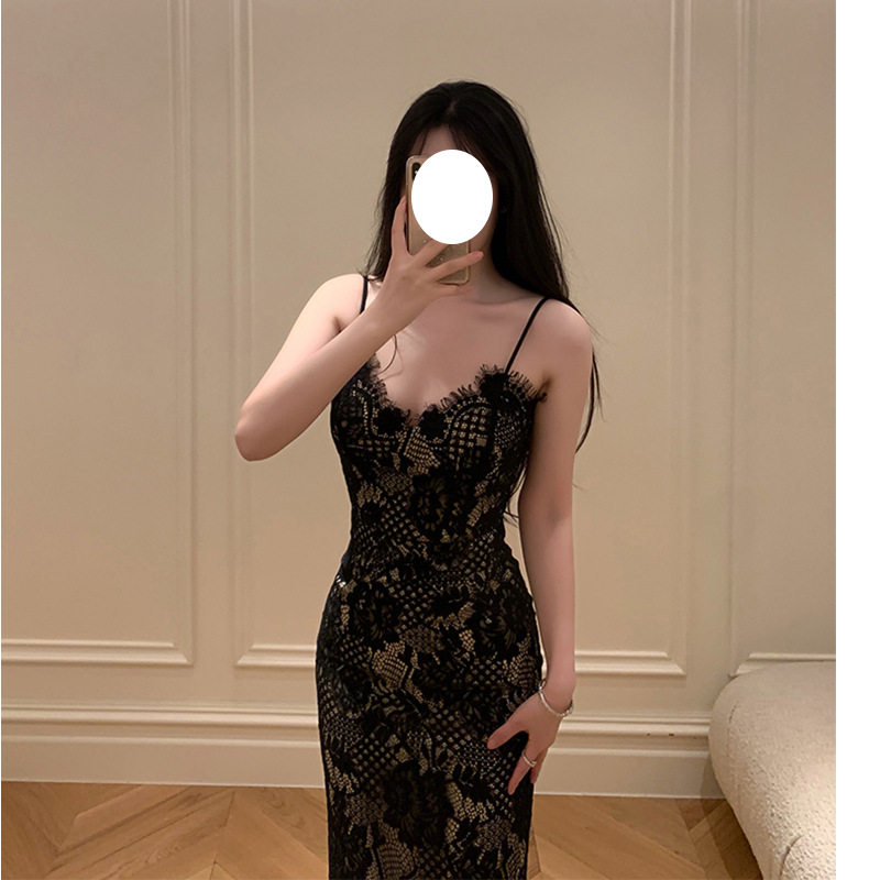 睫毛边蕾丝连衣裙气质礼服裙