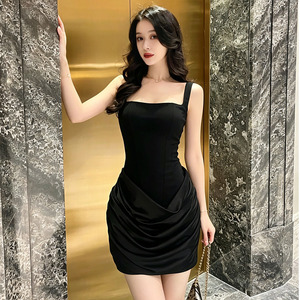 高端欧美性感辣妹鱼骨吊带连衣裙