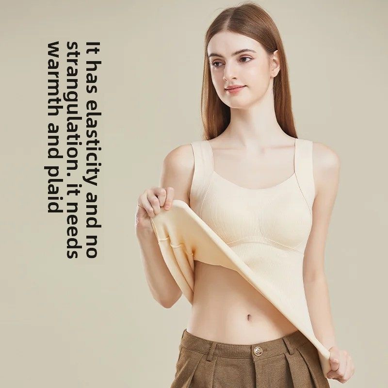 跨境爆款大码保暖背心女尼龙一体式带胸垫免穿文胸打底保暖内衣女