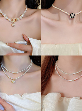 法式褶皱吊坠珍珠项链轻奢高级感锁骨链女时尚气质项饰设计感小众