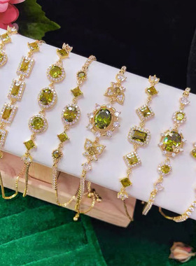 璀璨爆闪橄榄绿锆石手链轻奢高级感手环欧美跨境多巴胺时尚手饰女