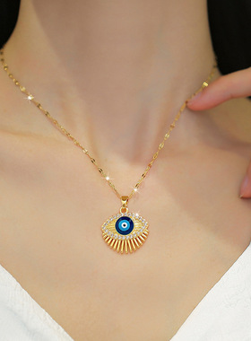 【钛钢】睫毛眼睛轻奢跨境宴会婚庆项链女网红百搭锁骨链钛钢链条