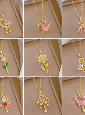 【钛钢】多元素风格铜微镶项链组合女真金电镀Ins网红精致锁骨链