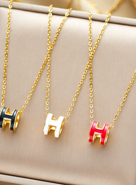 网红热卖轻奢滴油H字母钛钢项链女简约气质百搭锁骨链吊坠饰品