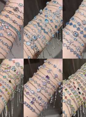 欧美跨境方形爱心花朵锆石手链轻奢高级感手环时尚气质百搭手饰女