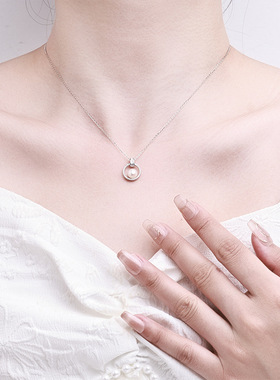 欧美跨境T扣天然淡水珍珠纯银项链女时尚锁骨链百搭高级感首饰品