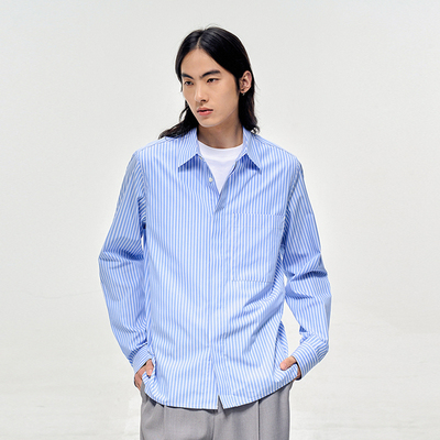 JARVISTORM简约暗门襟长袖衬衫男