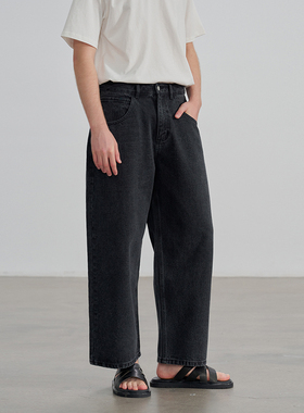 JARVISTORM秋冬新款复古水洗宽松直筒黑牛仔裤男士日系单宁休闲裤