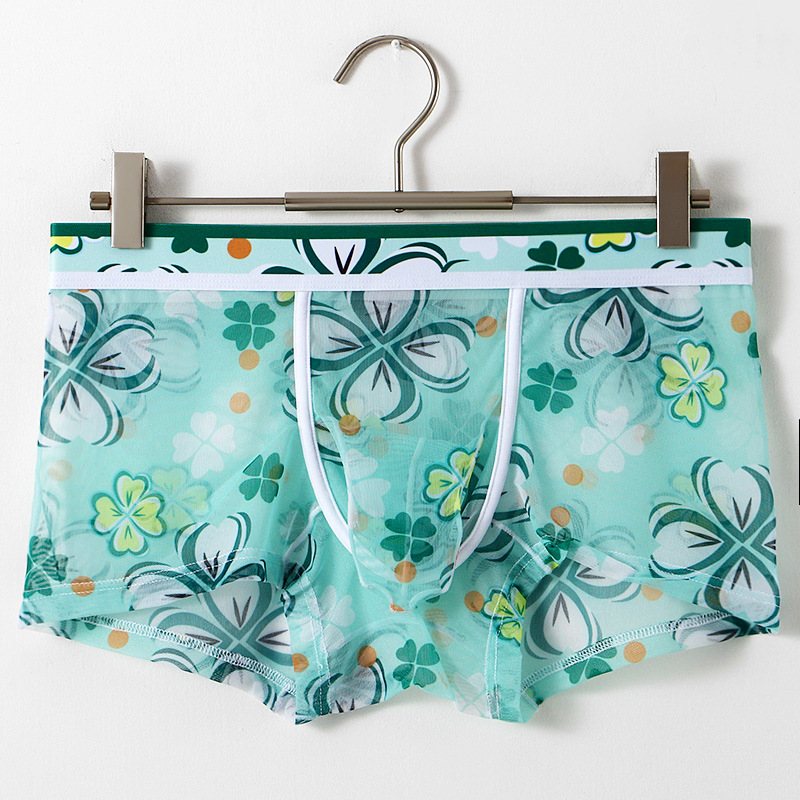 黑蓝绿橙色冰丝网纱印花枪弹分离大象鼻男士四脚平角内裤衩子头