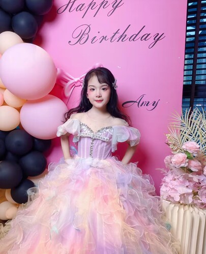 女童高端拖尾礼服花童钢琴演奏蓬蓬公主裙十岁儿童主持时尚晚礼服
