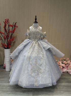 女童礼服蓝色重工花神蓬松蛋糕裙摆立体花朵装饰仙气满满