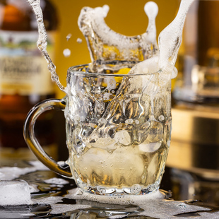 青苹果钢化玻璃水杯子大容量家用耐热加厚带把啤酒扎啤杯茶楼酒吧