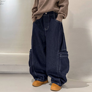 秋冬款 儿童装 冬季 2025新款 子冬装 牛仔裤 痞加绒阔腿裤 潮 大男童工装