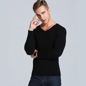 冬季 男单面德绒无痕V领保暖上衣B08