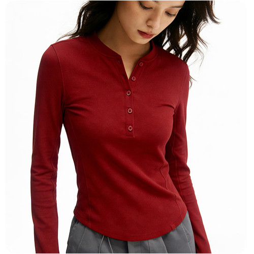 圆领系扣长袖打底衫