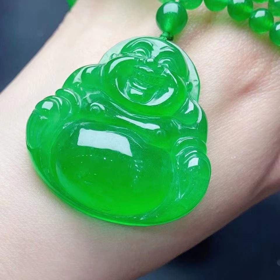 满绿翡翠大佛公阳绿糯弥勒佛笑脸危料高佛公观音吊坠