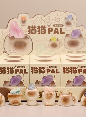 新款猫猫PAL水晶盲盒家居摆件