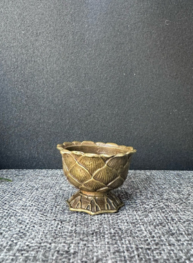 仿古古玩收藏 中式铜莲花水盂砚滴笔洗小铜勺创意毛笔洗笔缸书法