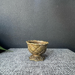 仿古古玩收藏 中式铜莲花水盂砚滴笔洗小铜勺创意毛笔洗笔缸书法