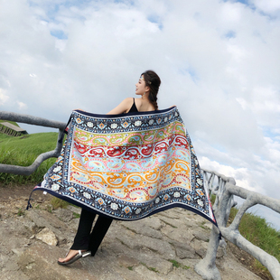 西藏青海民族风披肩女春秋长款围巾遮阳百搭沙漠披巾旅游拍照丝巾