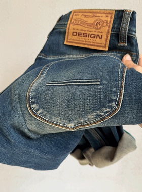 阿美咔叽2026春秋美式休闲高端复古做旧修身直筒男士厚款牛仔长裤