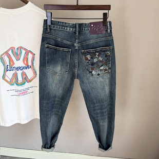 2026年春季男款牛仔裤潮流百搭宽松锥形直筒长裤绣花休闲高端男裤