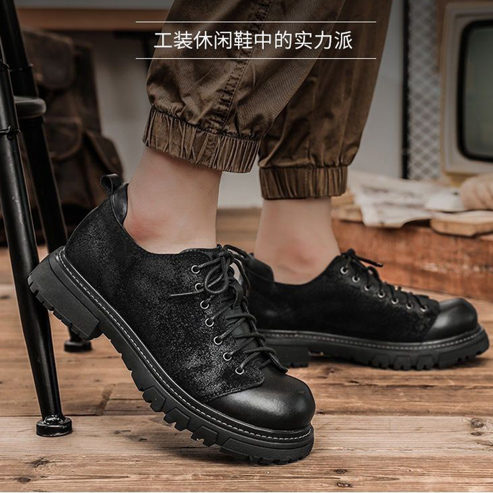 马丁靴男休闲大头工装潮套脚皮鞋乐福鞋手工个性圆头短靴低帮厚底