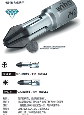 德国进口wiha威汉1/4十字米字电动冲击起子头PZ2/3PH批嘴风批起子