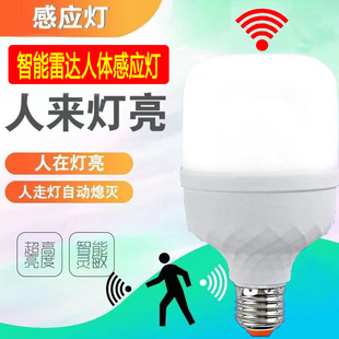 人体雷达led感应灯泡家用停车场车库阳台过道走廊智能螺口E27球泡
