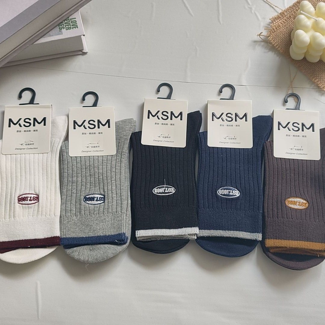 MSM男士中筒袜子秋冬款商务精梳棉纯棉防臭吸汗短袜休闲加厚保暖