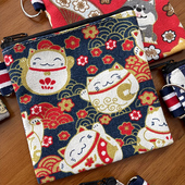 新年招财猫小包包迷你零钱包方形可爱小号帆布小包拉链硬币包定制