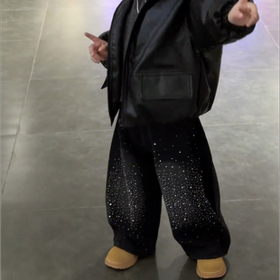 男女童裤子秋冬款2026新款牛仔裤冬季中大童爆闪烫钻加绒牛仔裤东