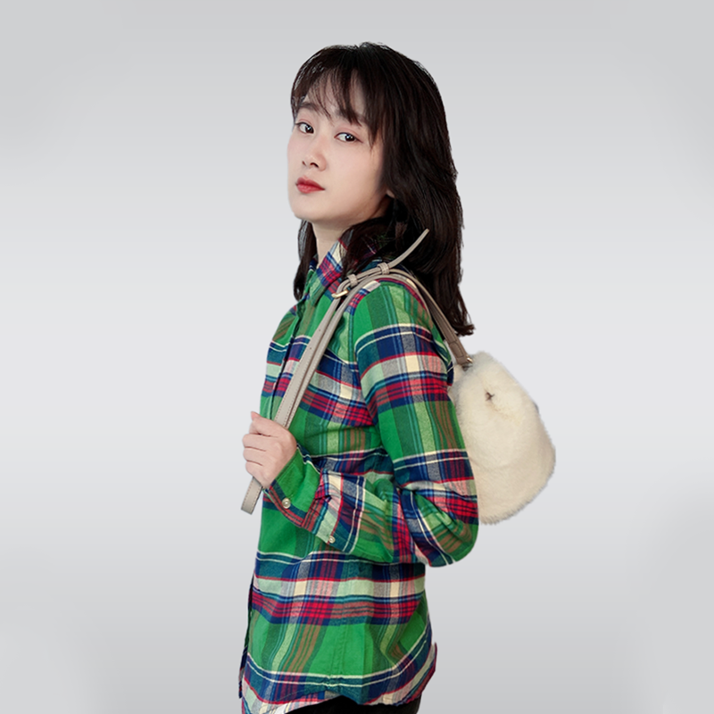现货RTW女式韩版潮流拼色格子全棉长袖衬衫修身显瘦衬衣TSWC33309