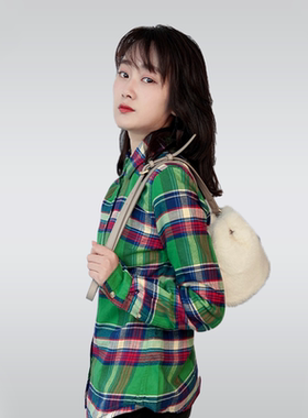 现货RTW女式韩版潮流拼色格子全棉长袖衬衫修身显瘦衬衣TSWC33309