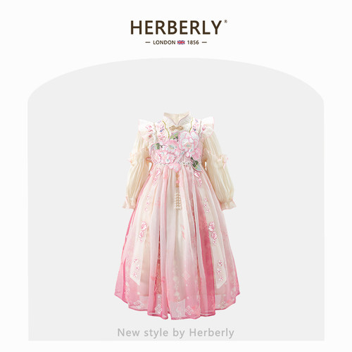 赫柏莉HERBERRY女童长袖汉服连衣裙春秋新款超仙小女孩国风公主裙