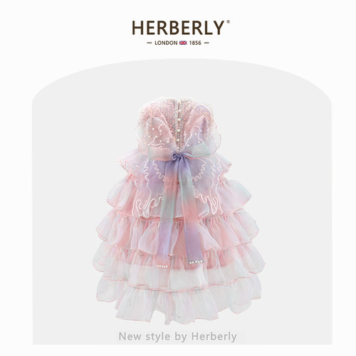赫柏莉HERBERRY女童连衣裙夏季儿童蝴蝶背心裙宝宝亮片网纱公主裙