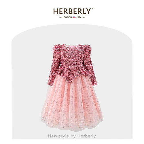 赫柏莉HERBERRY女童闪闪亮片礼服裙秋冬高端小女孩生日网纱公主裙