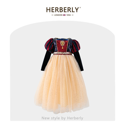 赫柏莉HERBERRY女童白雪公主裙秋装重工小女孩生日蓬蓬网纱连衣裙