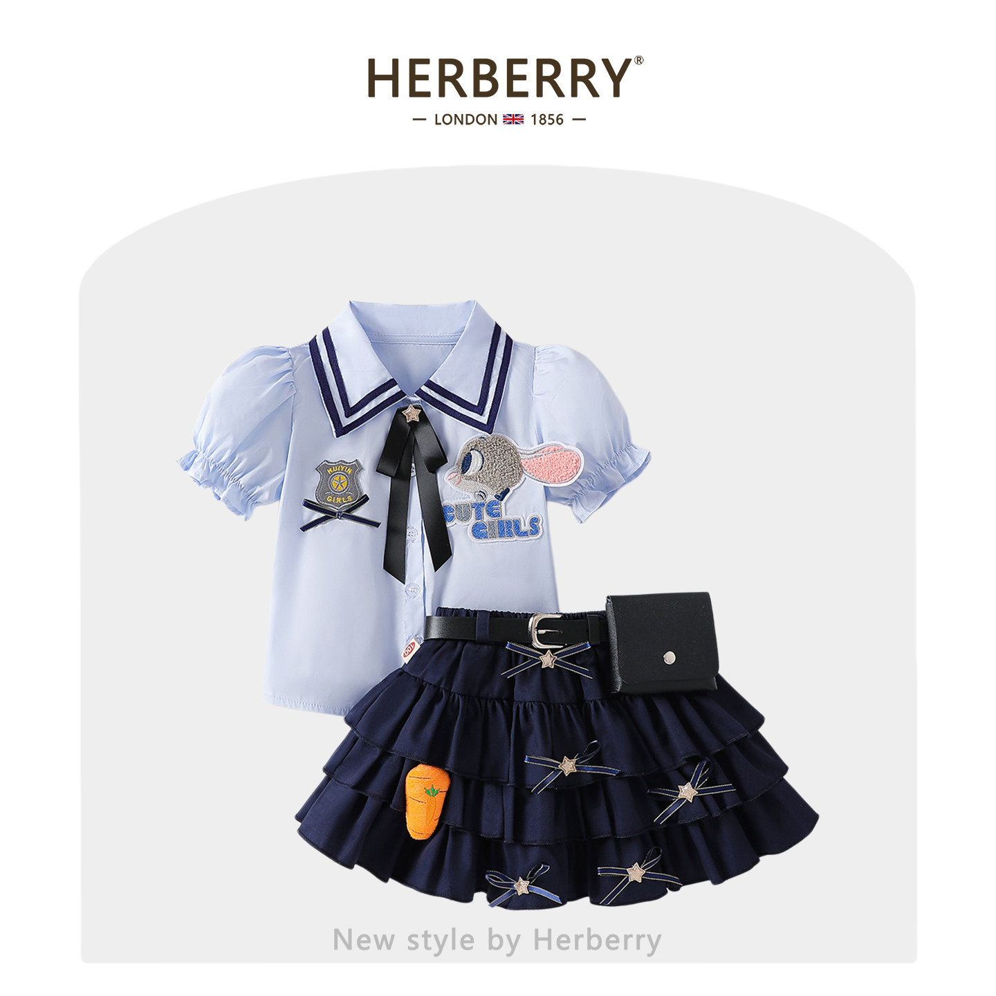 赫柏莉HERBERRY女童朱迪jk制服套装夏季小女孩兔子警官衬衫半身裙