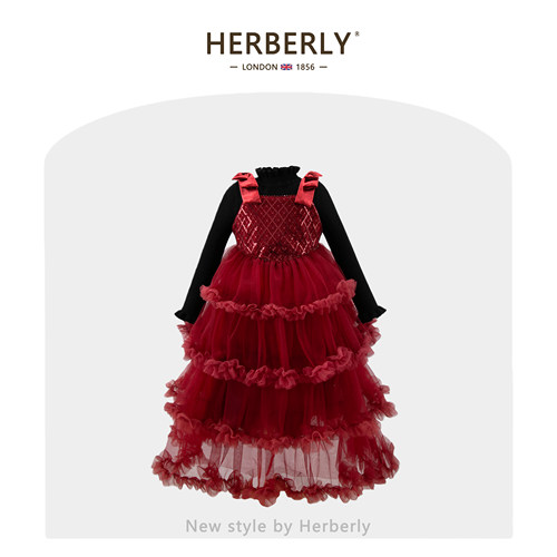 赫柏莉HERBERRY女童小香风连衣裙秋冬女宝宝针织衫网纱礼服公主裙